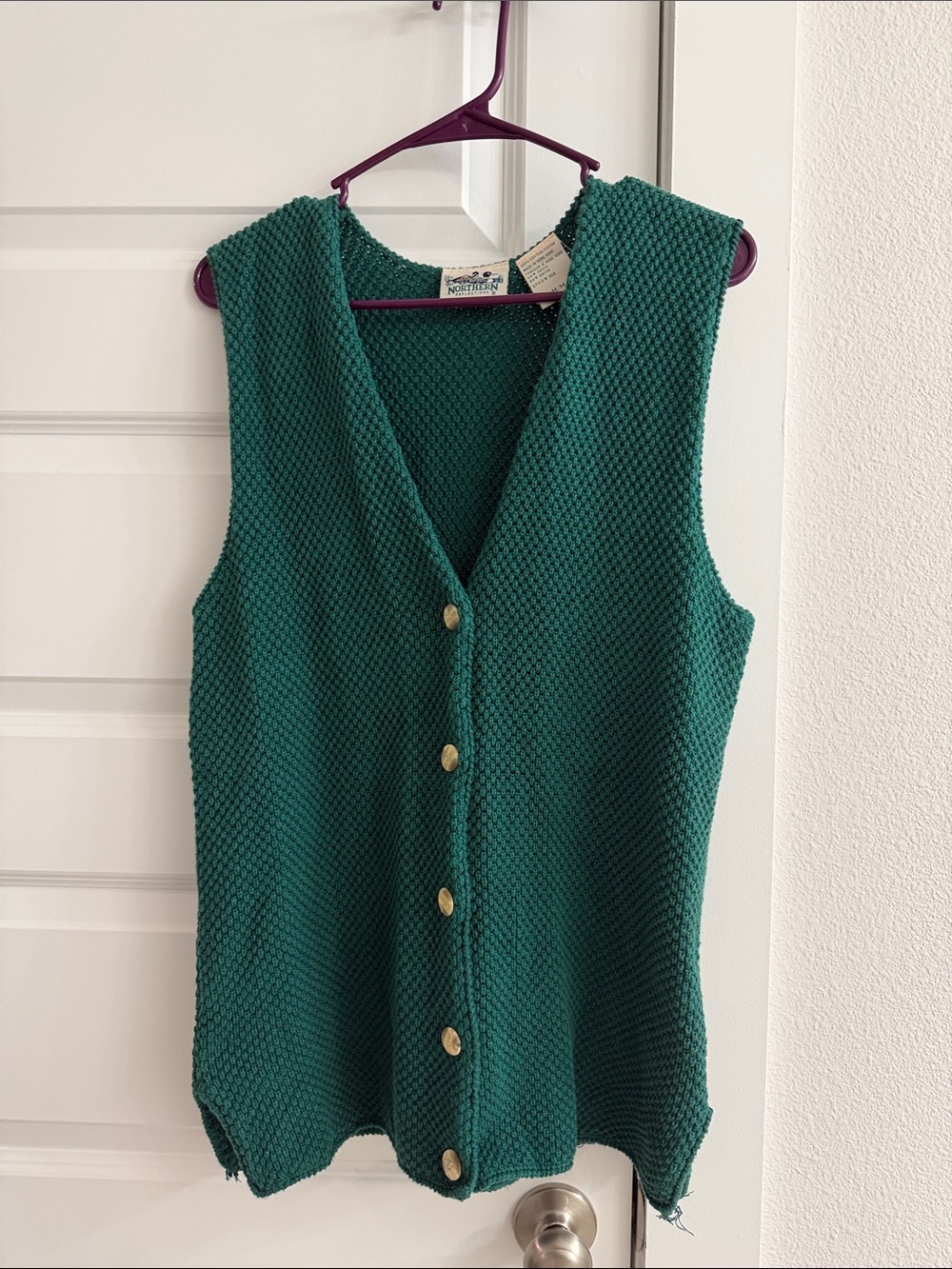 Northern Reflections Green Textured Knit Vest with Gold Buttons